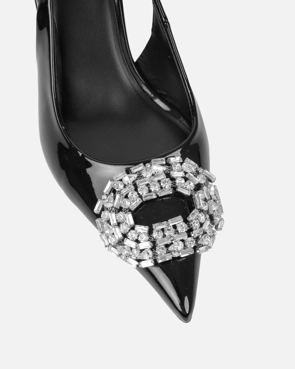 Lilliani Black Mirror Diamante Trim Sling Back Court Shoes