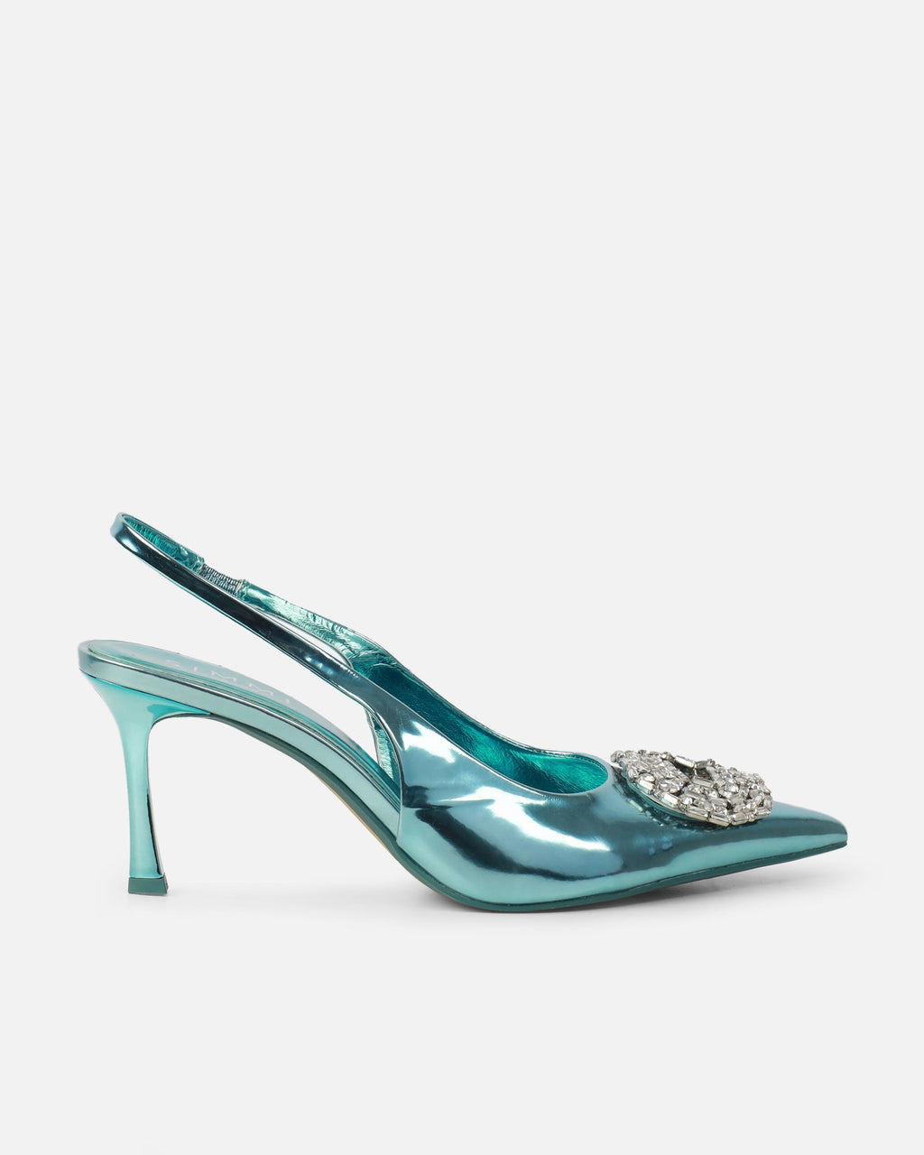 Lilliani Light Blue Mirror Diamante Trim Sling Back Court Shoes