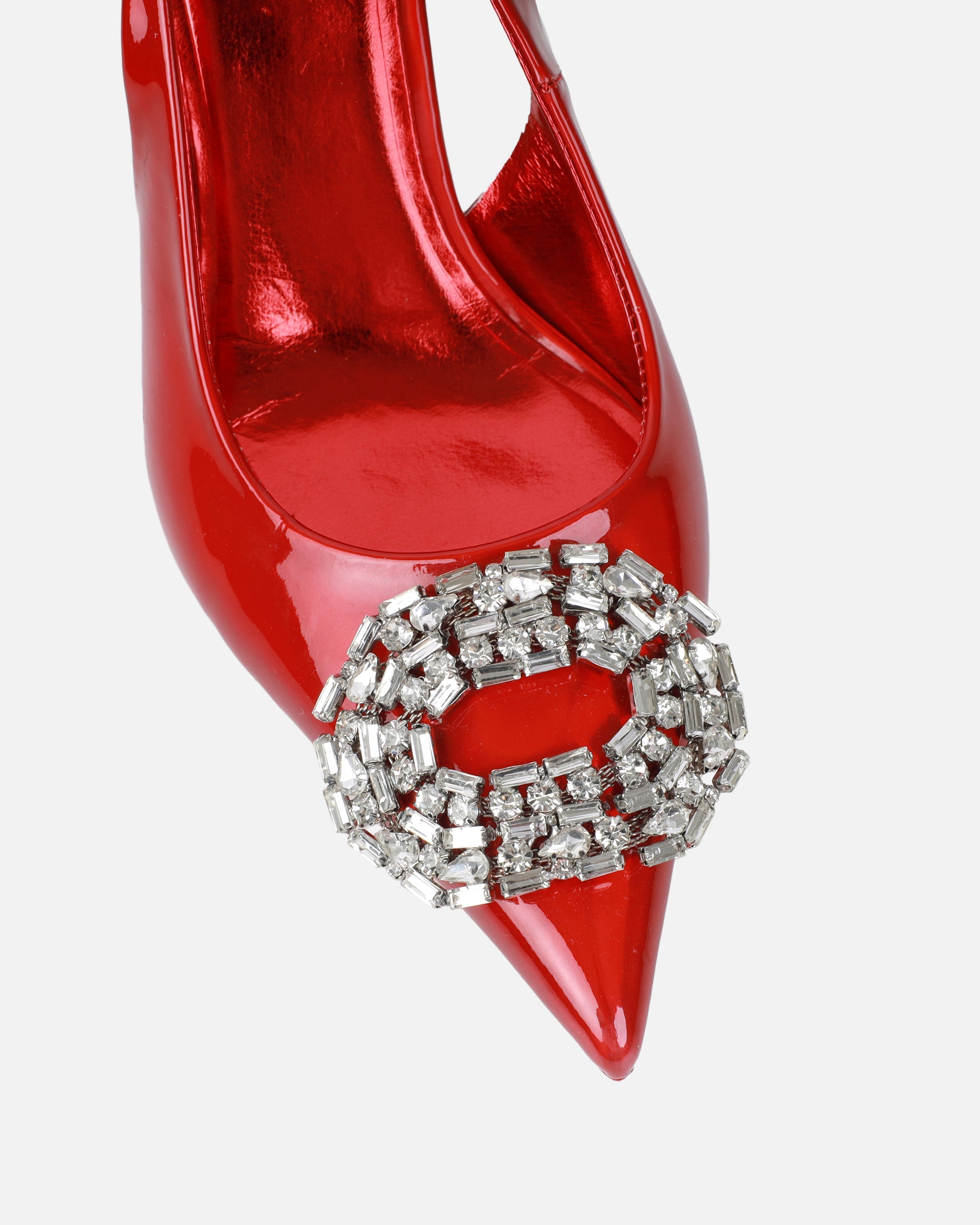 Lilliani Red Holographic Diamante Trim Sling Back Court Shoes