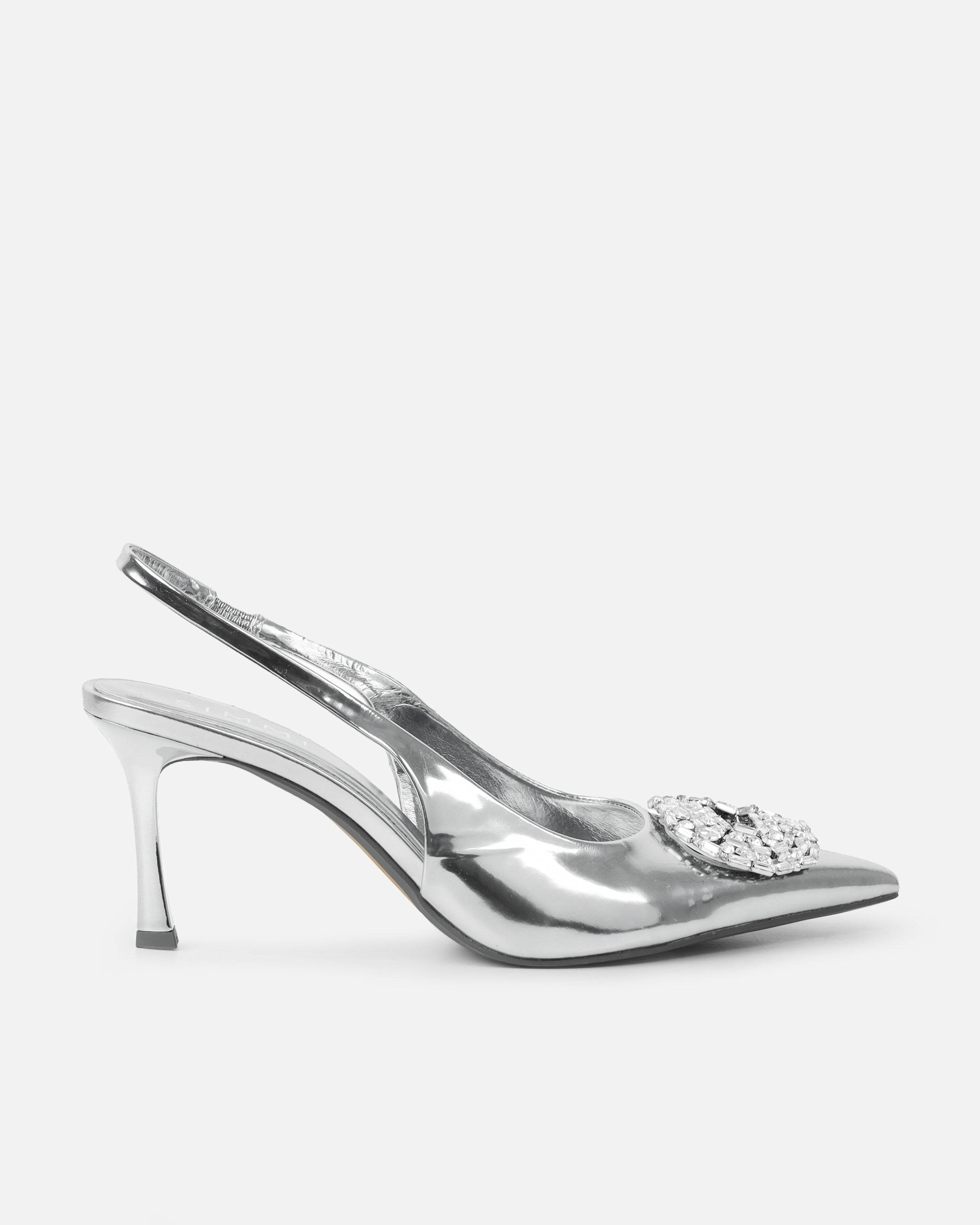 Lilliani Silver Mirror Diamante Trim Sling Back Court Shoes