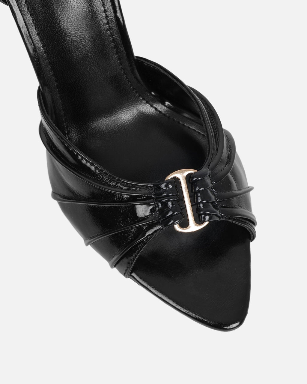 Leany Black Shine Gold Detail Heeled Sandals