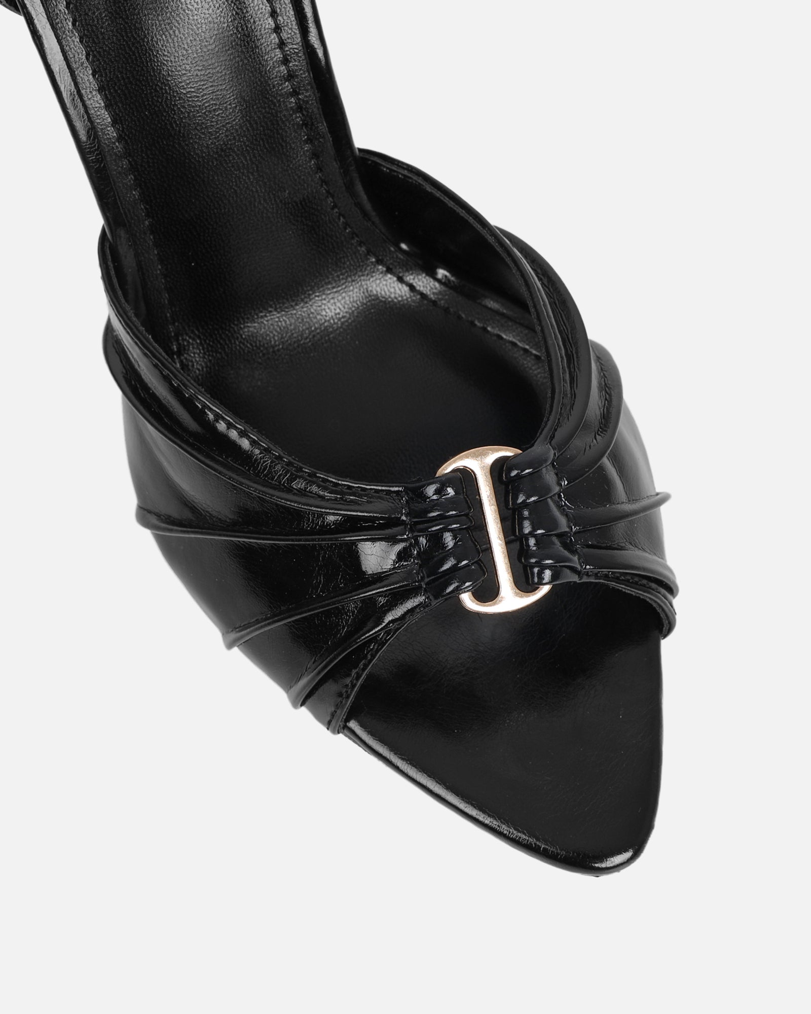 Leany Black Shine Gold Detail Heeled Sandals