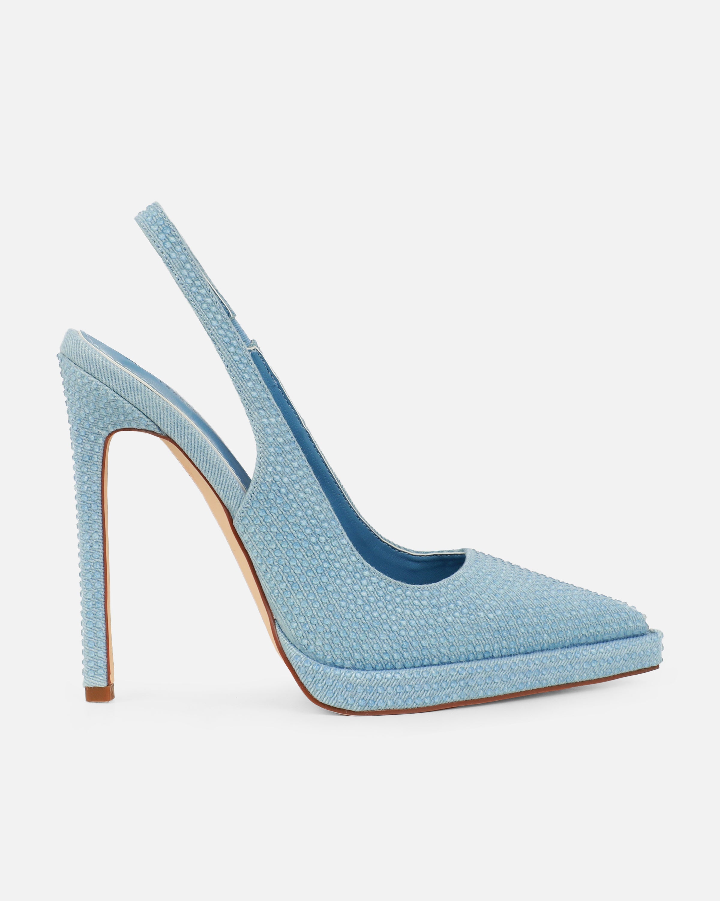 Dixiee Blue Denim Droplet Slingback Court Shoes