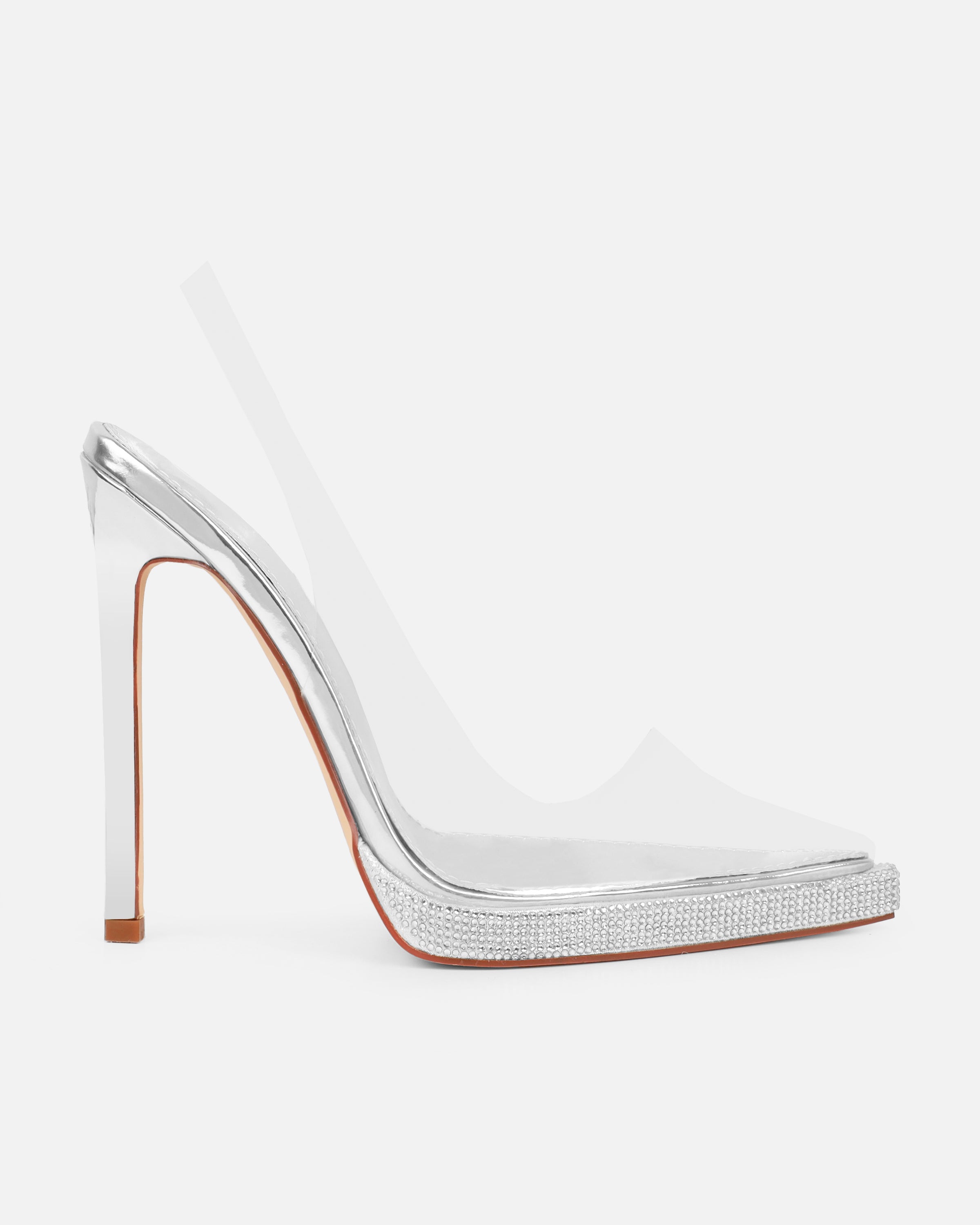 Nemy Silver Mirror Slingback Court Shoes