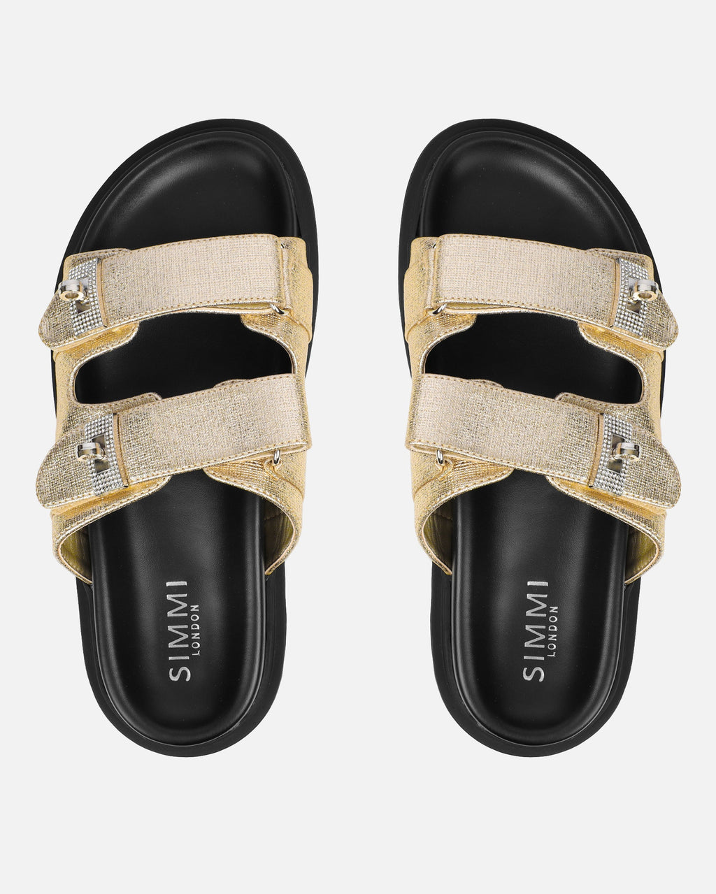 Liaa Gold Diamante Buckle Textured Slider Sandals