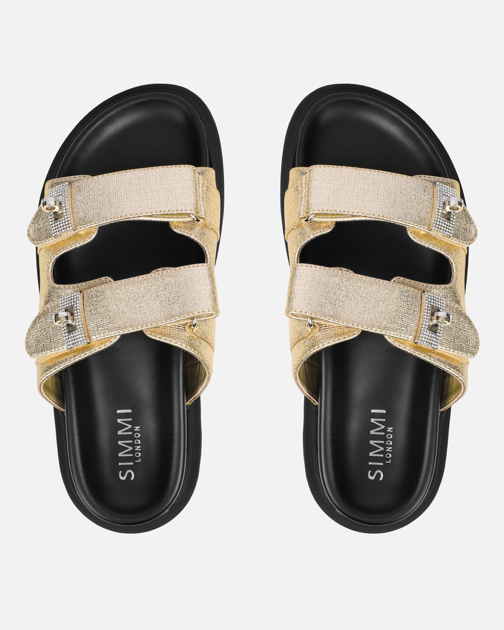 Liaa Gold Diamante Buckle Textured Slider Sandals
