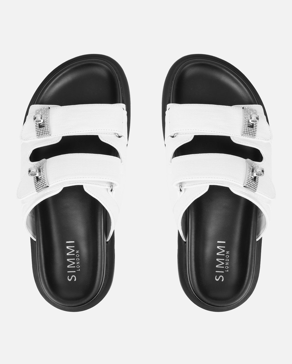 Liaa White Diamante Buckle Textured Slider Sandals