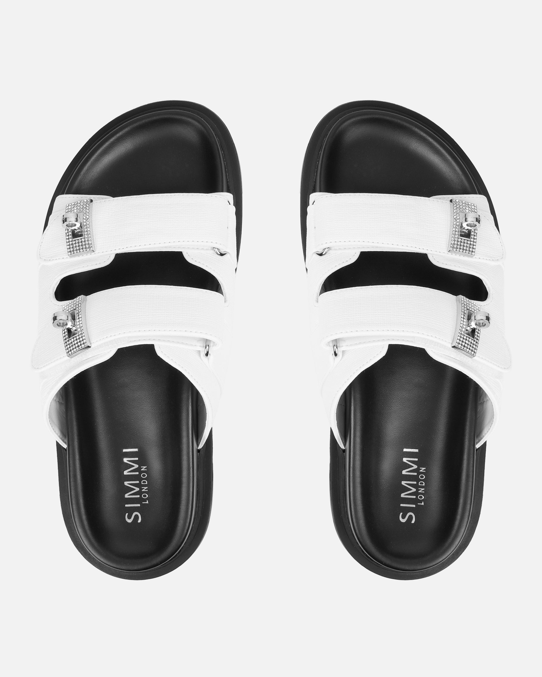 Liaa White Diamante Buckle Textured Slider Sandals