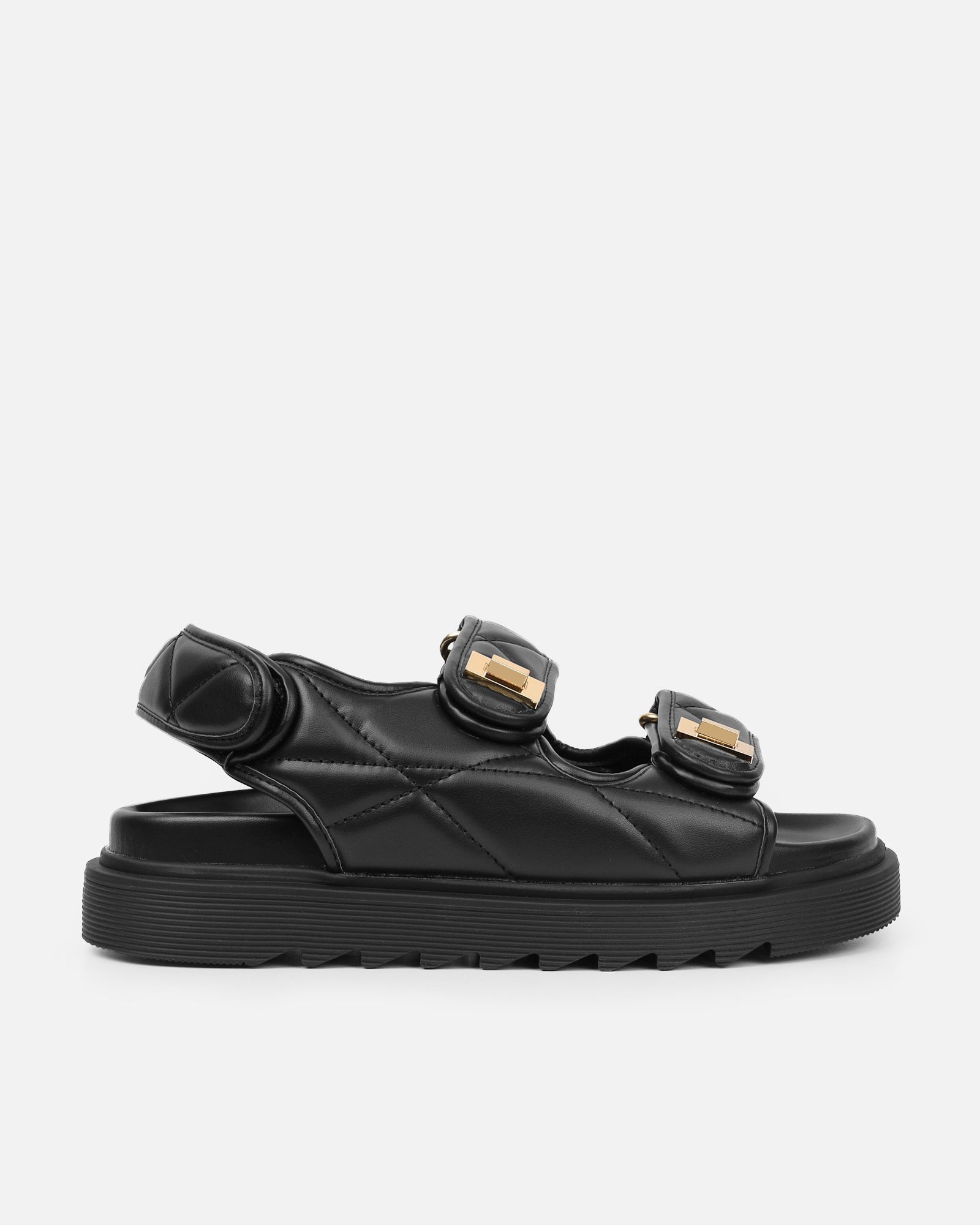 Eboni Black Chunky Flat Sandals