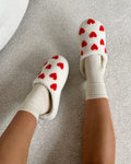 Loved Cream Heart Print Slippers