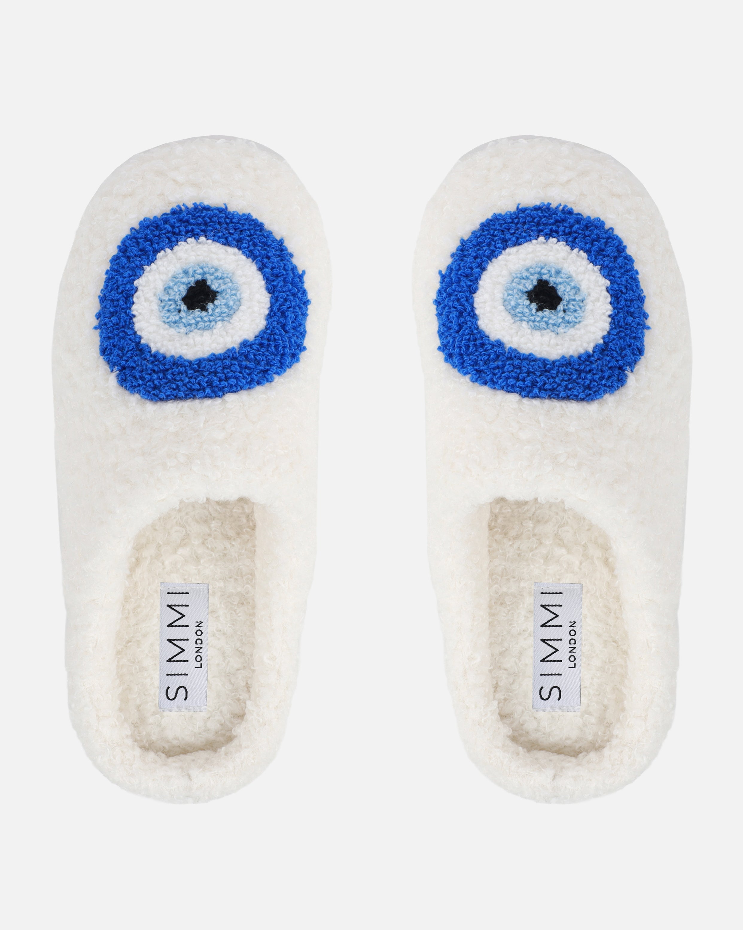 Lucky White Evil Eye Print Closed Toe Slippers