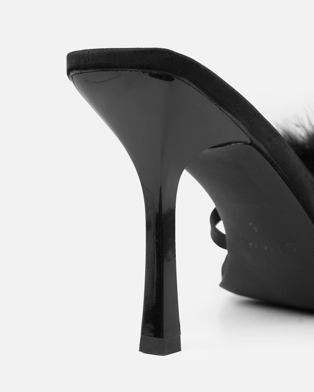 Macy Black Satin Fluffy Mules