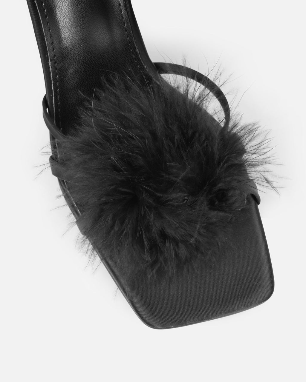 Macy Black Satin Fluffy Mules