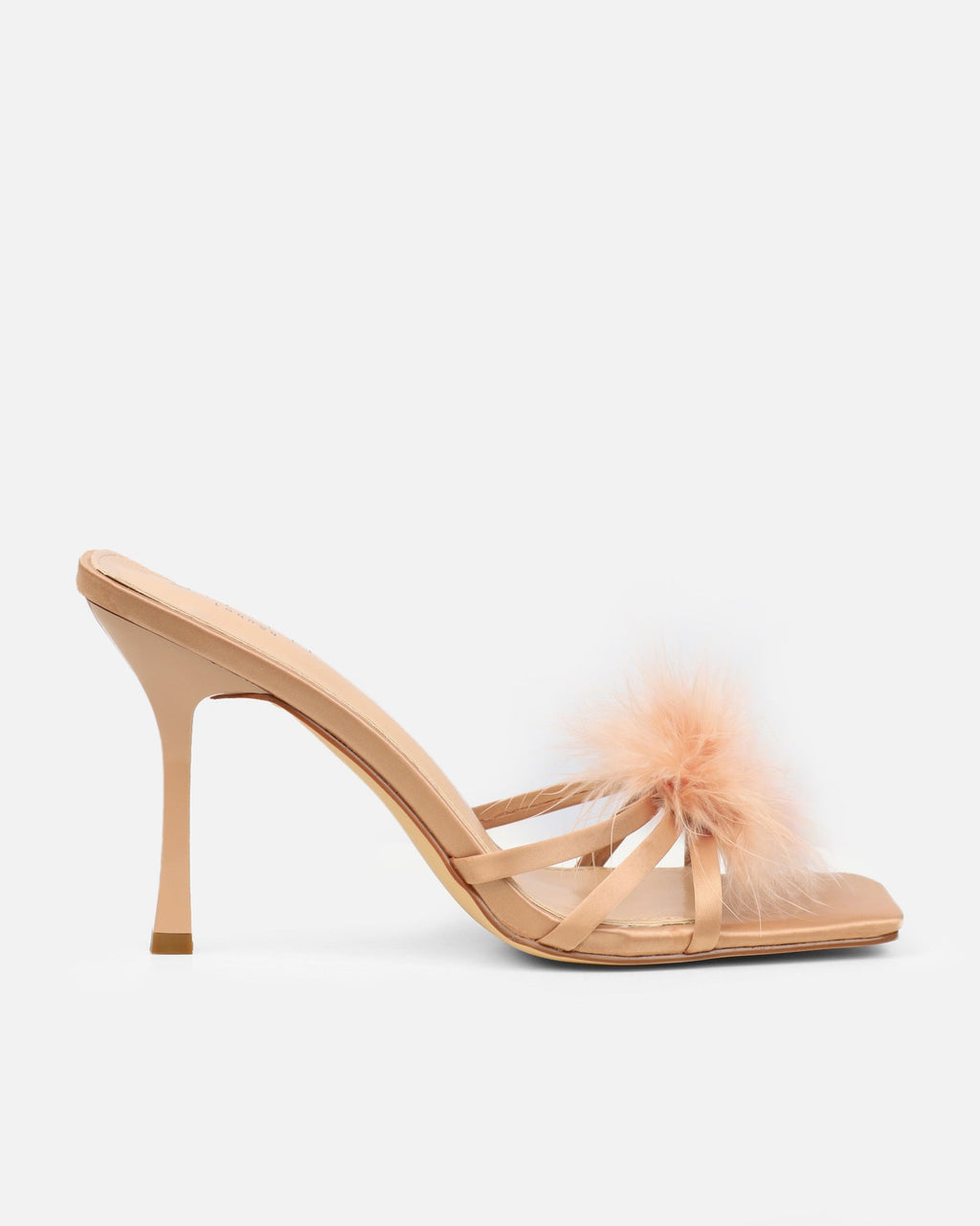 Macy Nude Satin Fluffy Mules