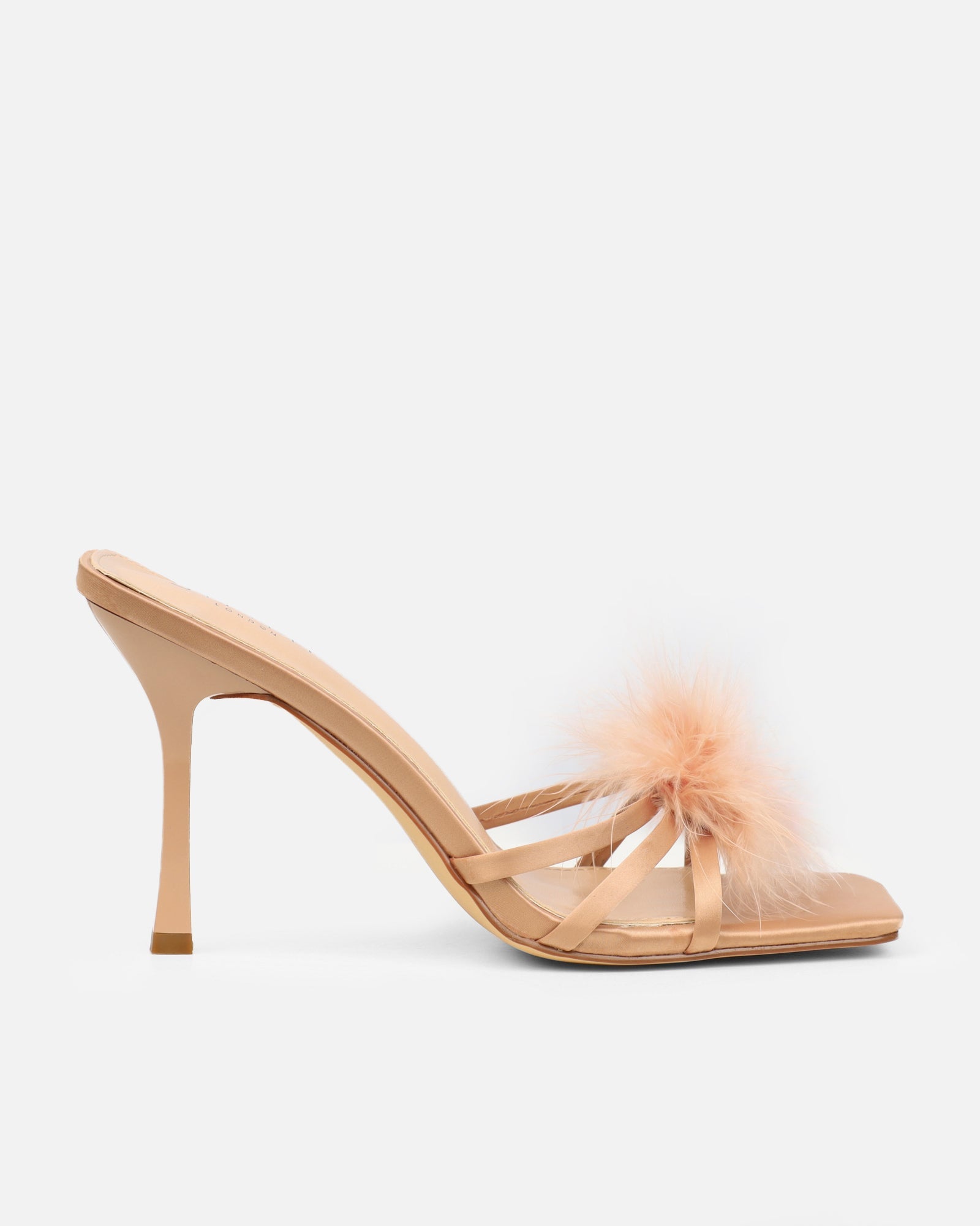 Macy Nude Satin Fluffy Mules