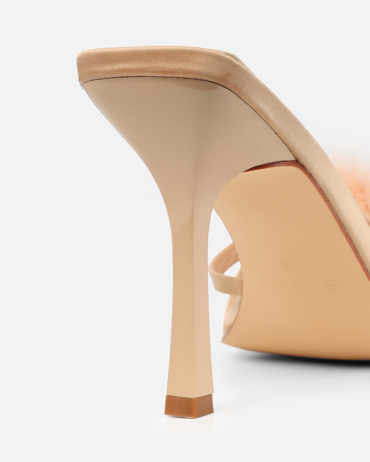 Macy Nude Satin Fluffy Mules