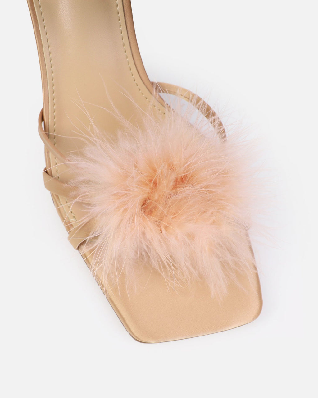 Macy Nude Satin Fluffy Mules