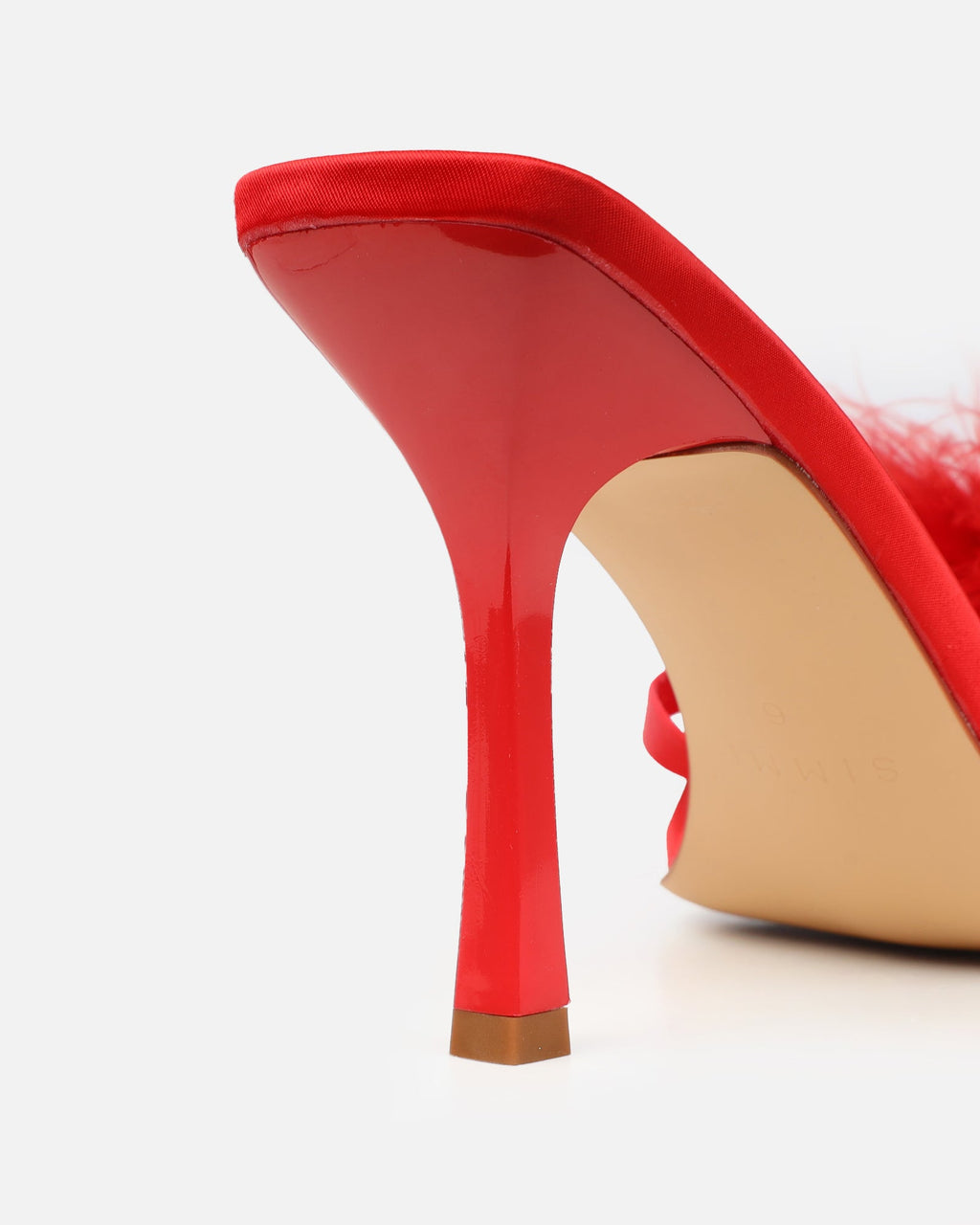 Macy Red Satin Fluffy Mules
