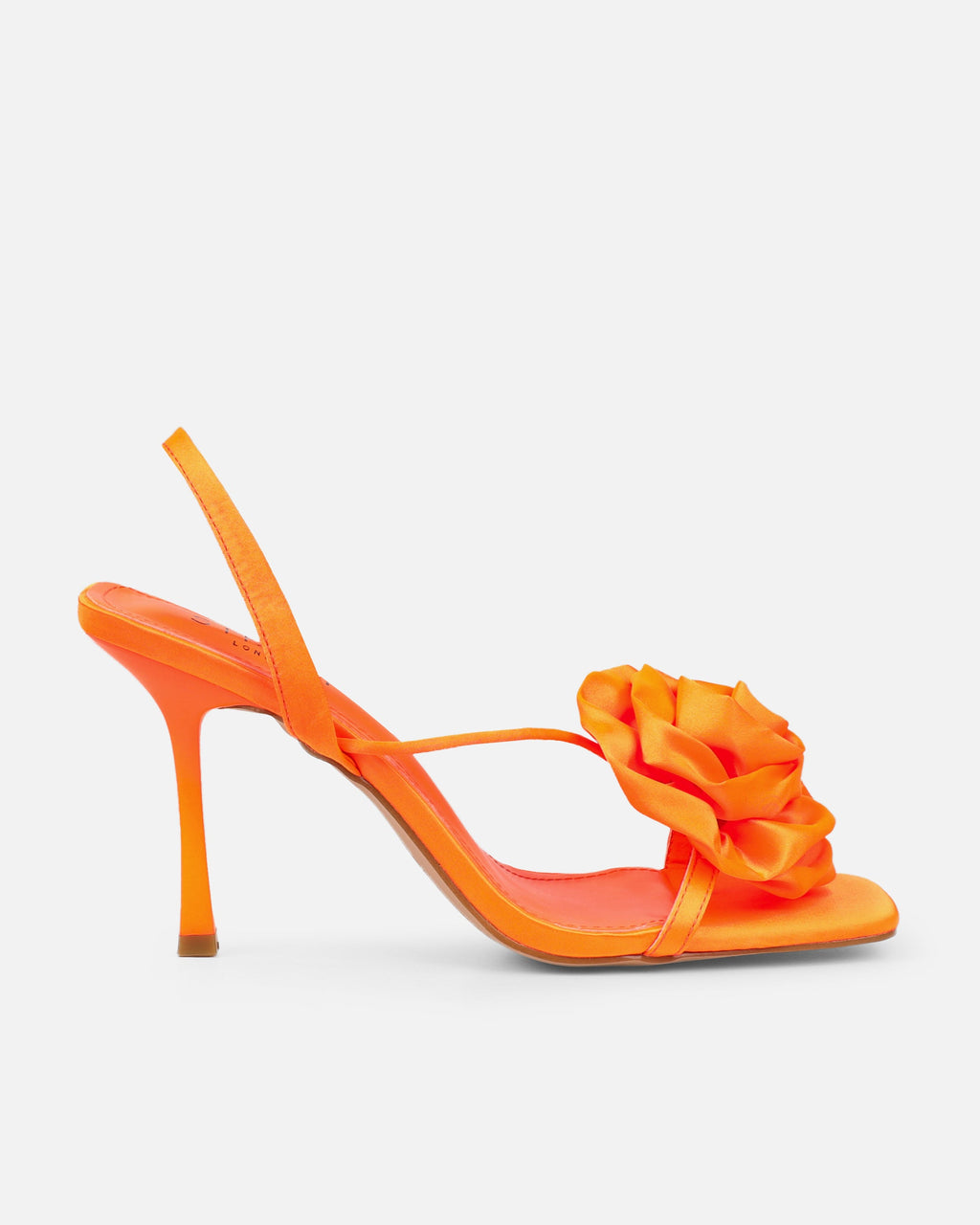 Quartz Orange Satin Corsage Flower Heeled Sandals