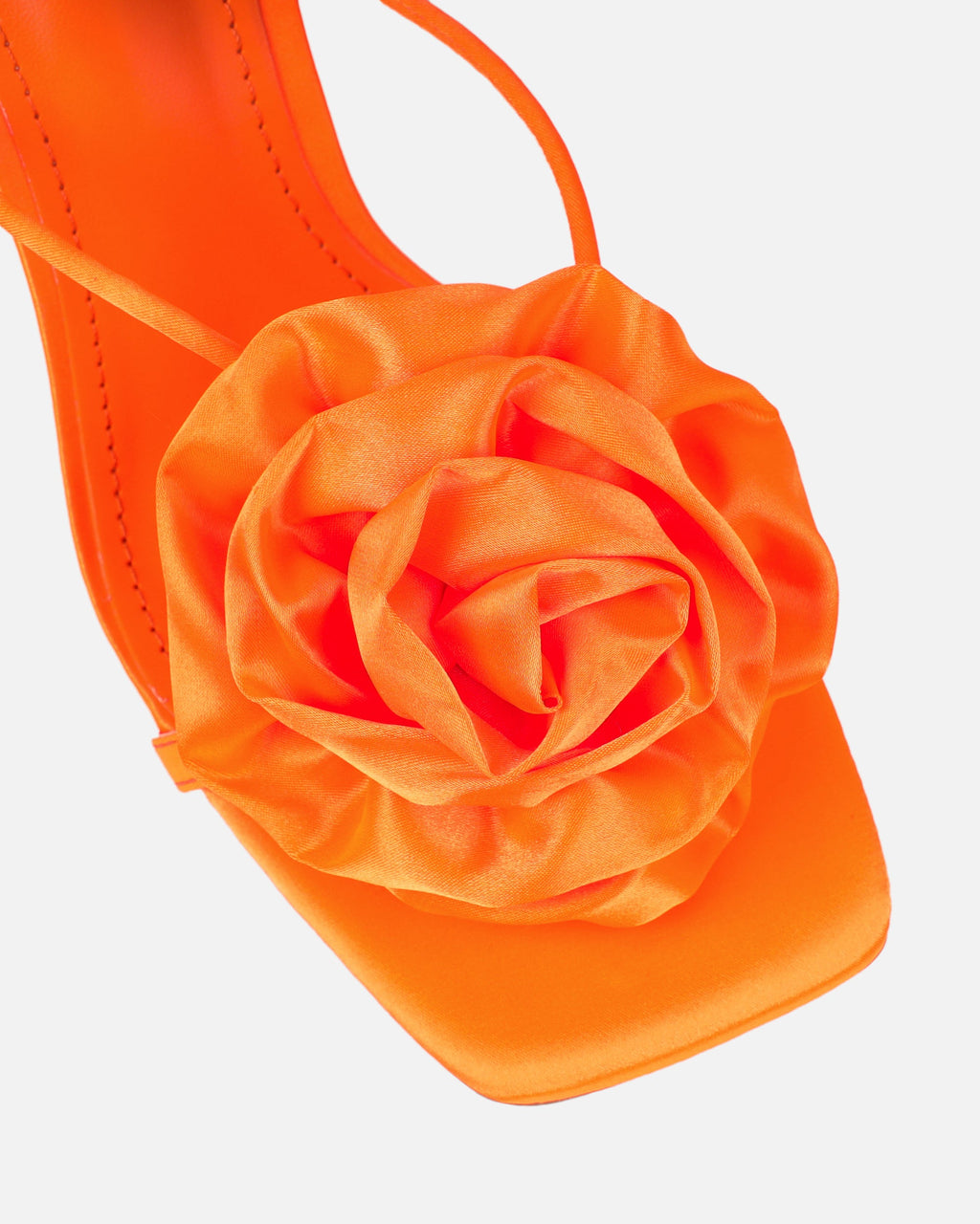 Quartz Orange Satin Corsage Flower Heeled Sandals