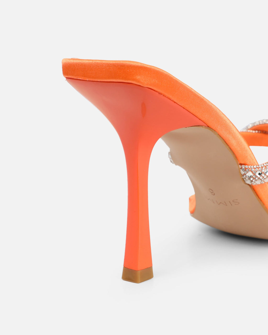 Aubriella Orange Satin Diamante Mule Heeled Sandals