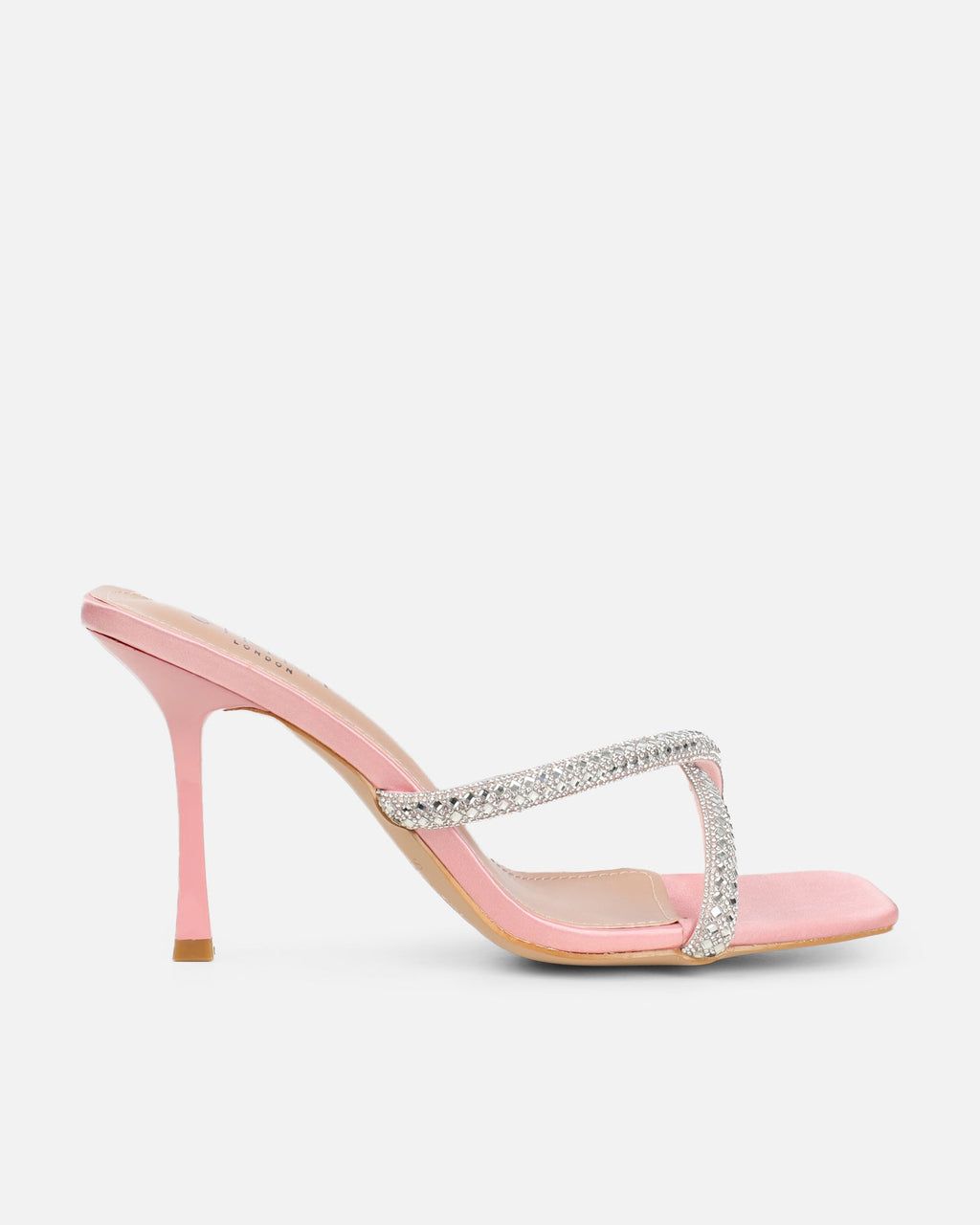 Aubriella Pink Satin Diamante Mule Heeled Sandals