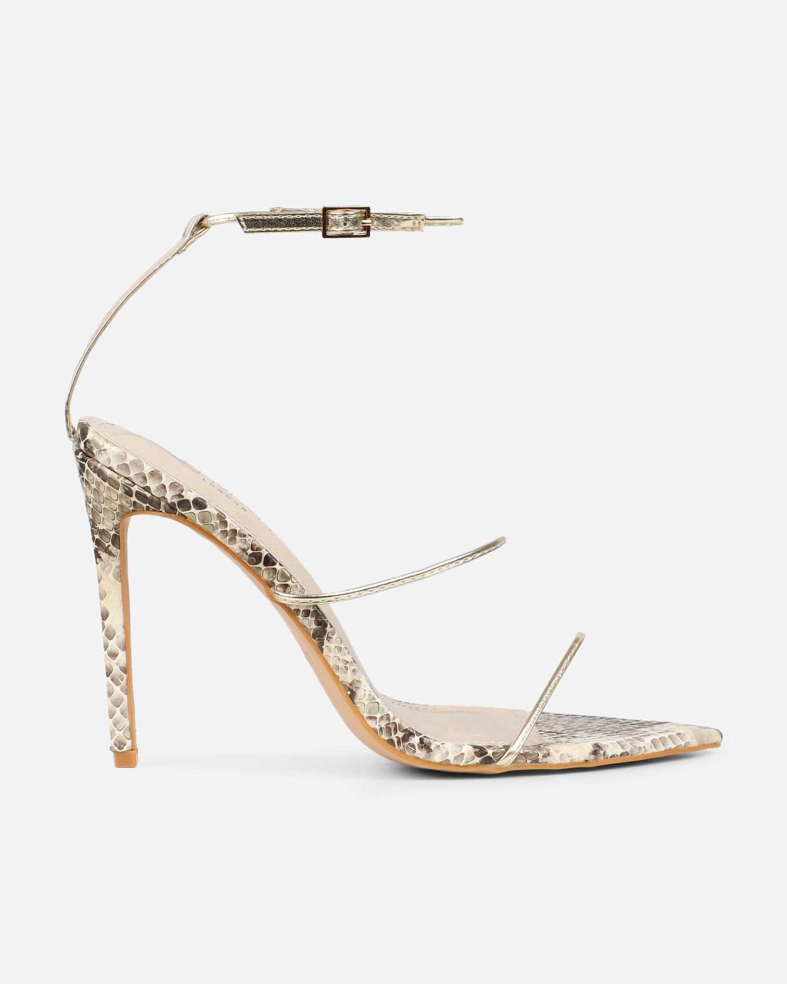 Madia Gold Faux Snake Strappy Heeled Sandals