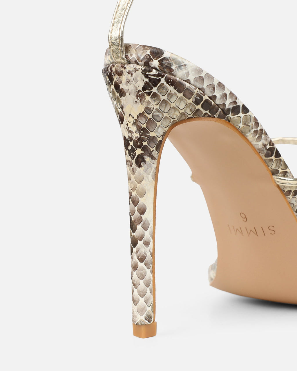 Madia Gold Faux Snake Strappy Heeled Sandals