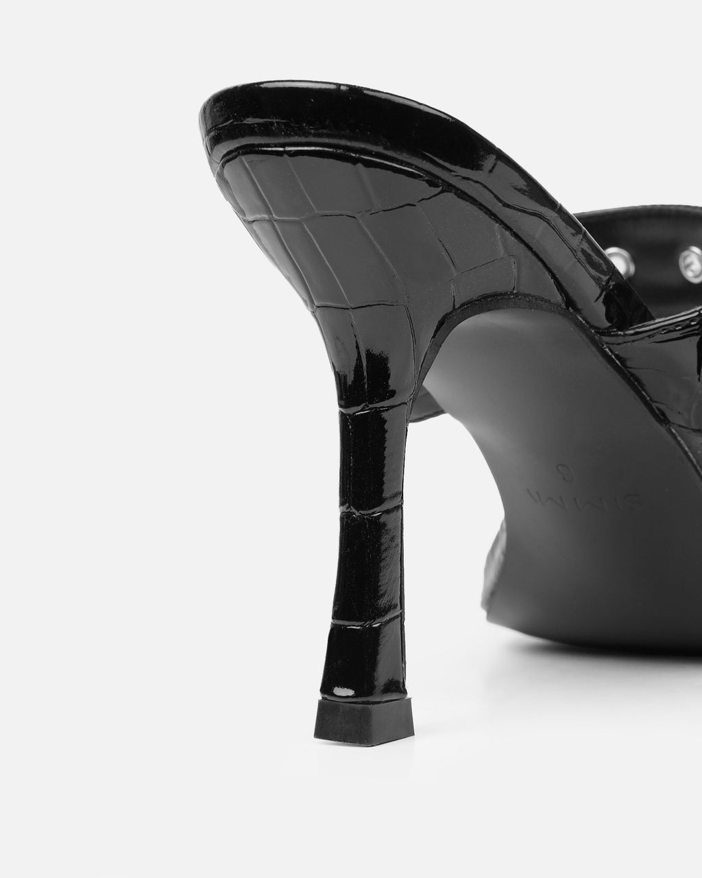 Magdalena Black Faux Croc Print Heeled Sandals