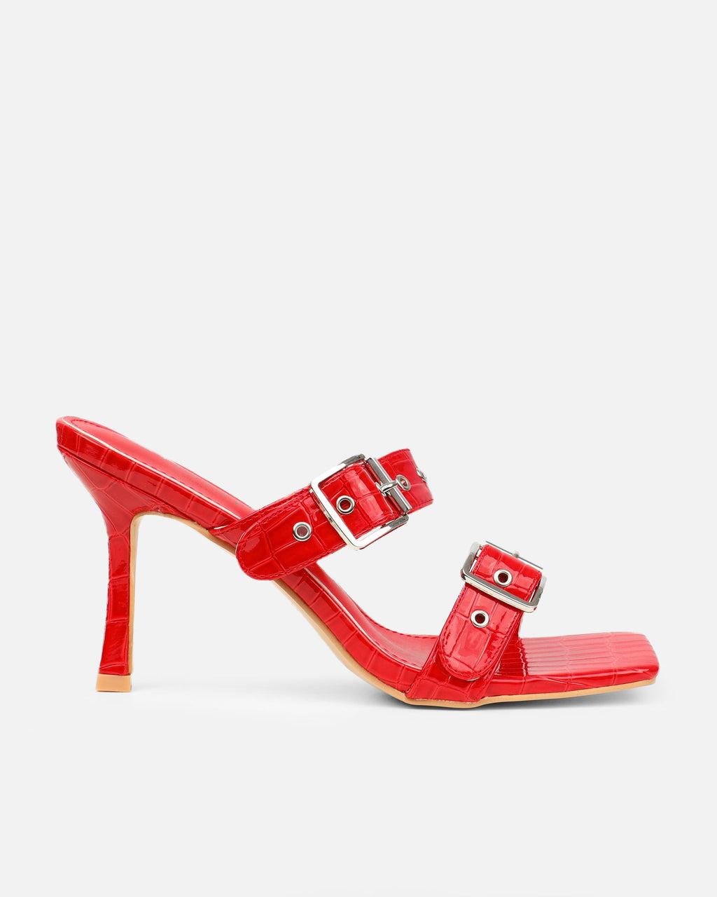 Magdalena Red Faux Croc Print Heeled Sandals