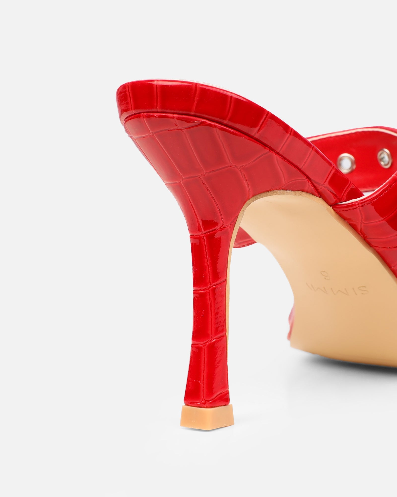 Magdalena Red Faux Croc Print Heeled Sandals