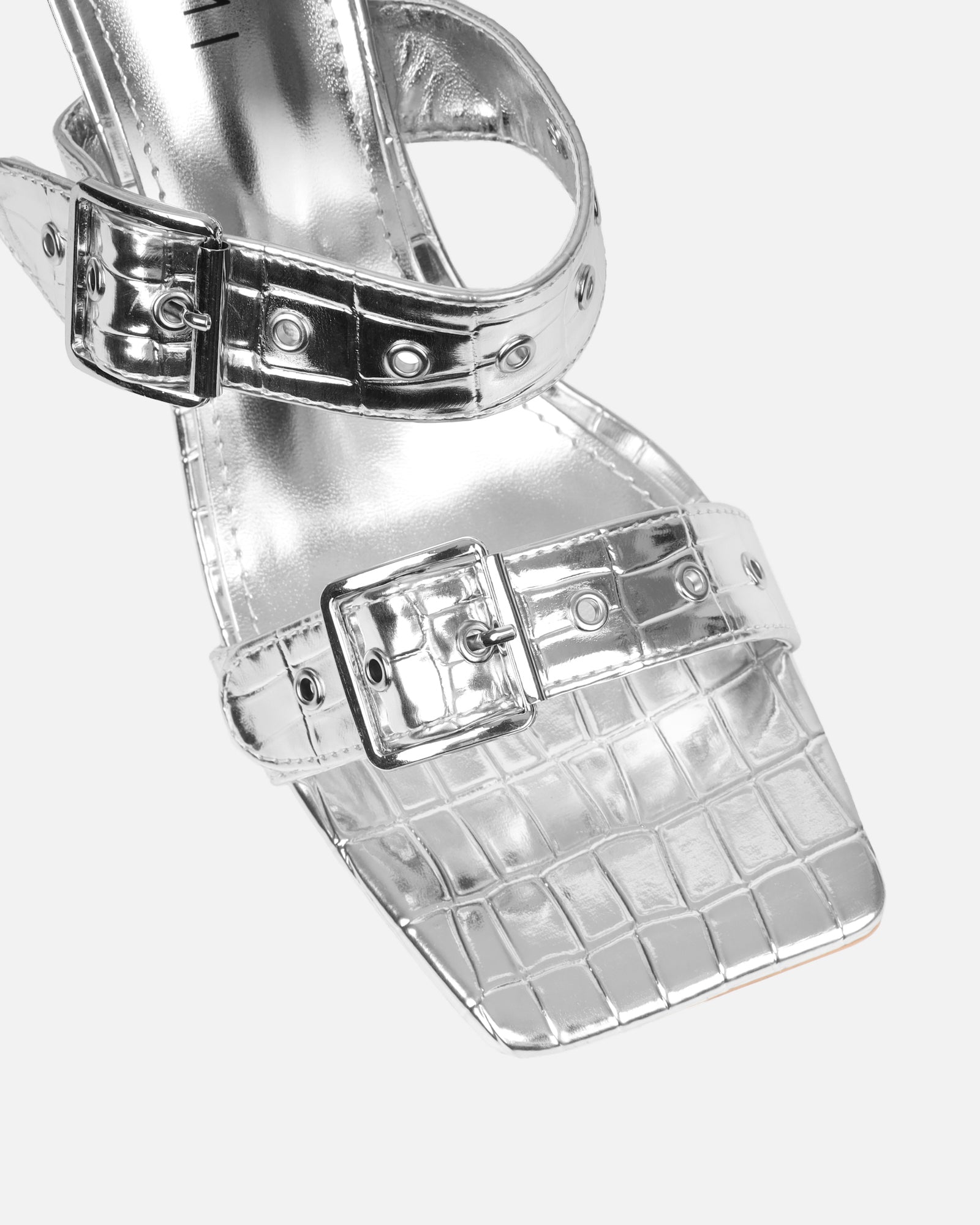 Magdalena Silver Faux Croc Print Heeled sandals