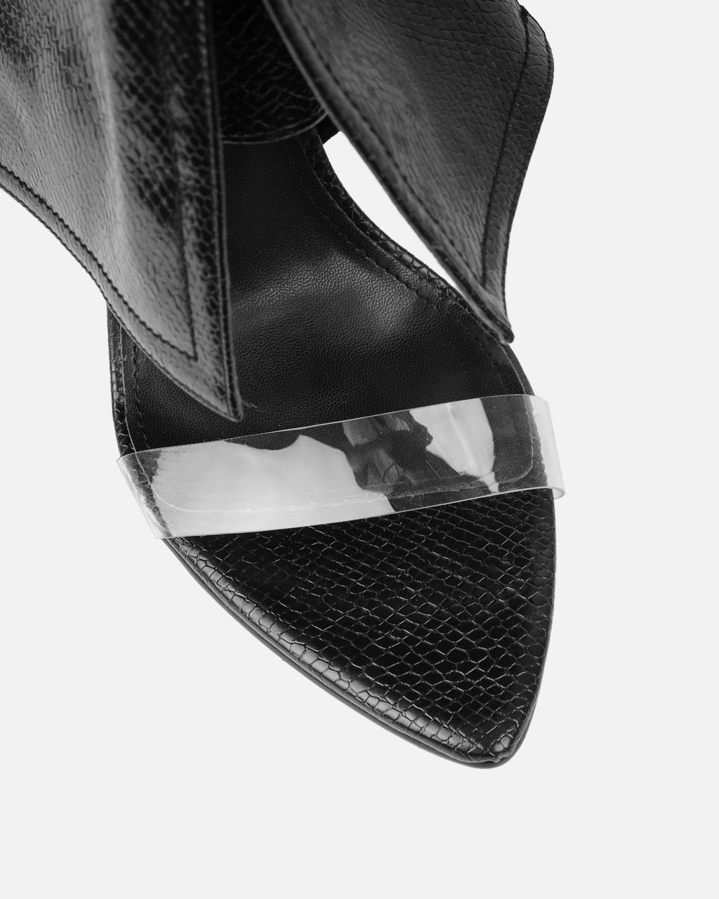 Makita Black Faux Snake Effect Stiletto Heeled Sandals