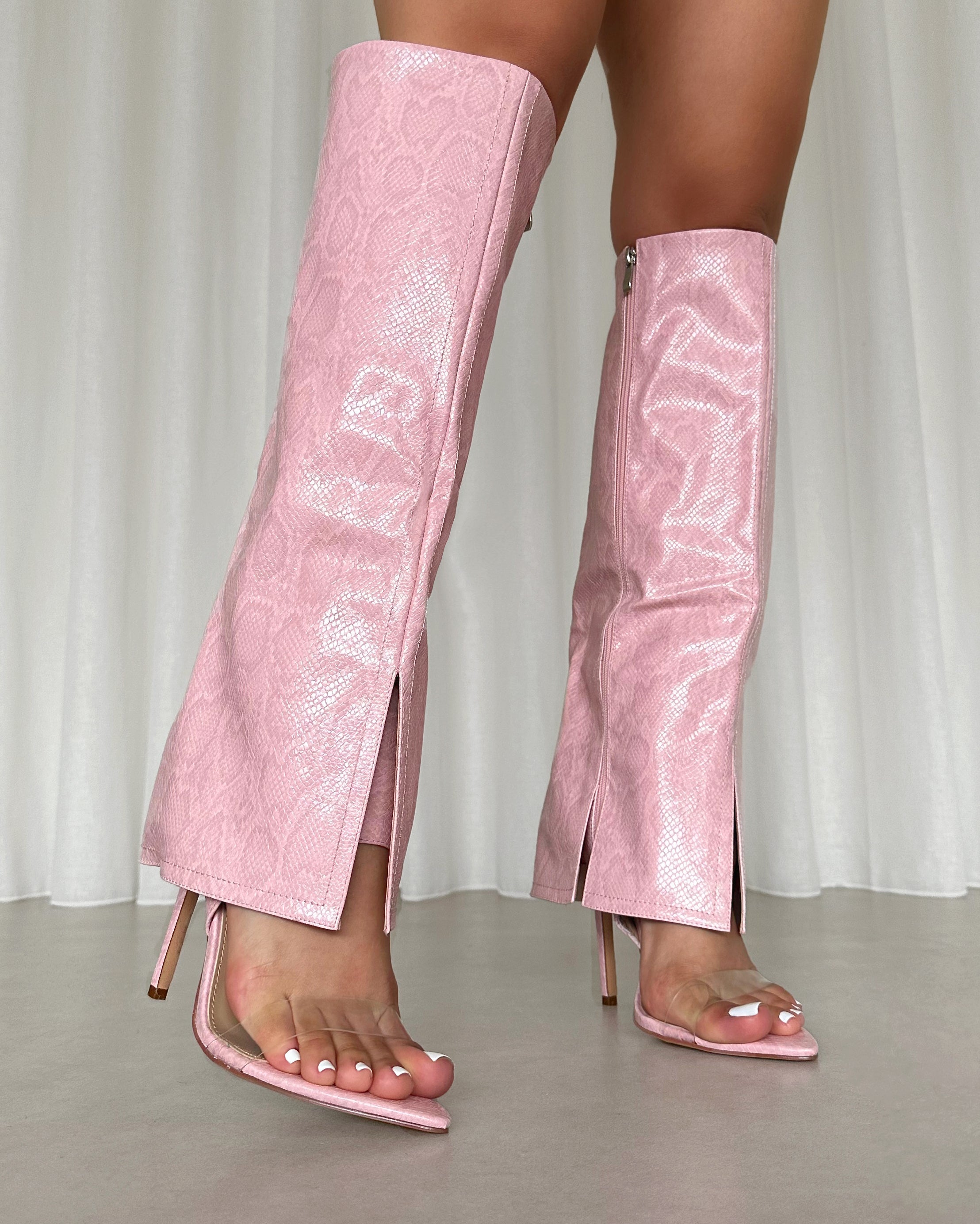 Makita Pink Faux Snake Effect Stiletto Heeled Sandals
