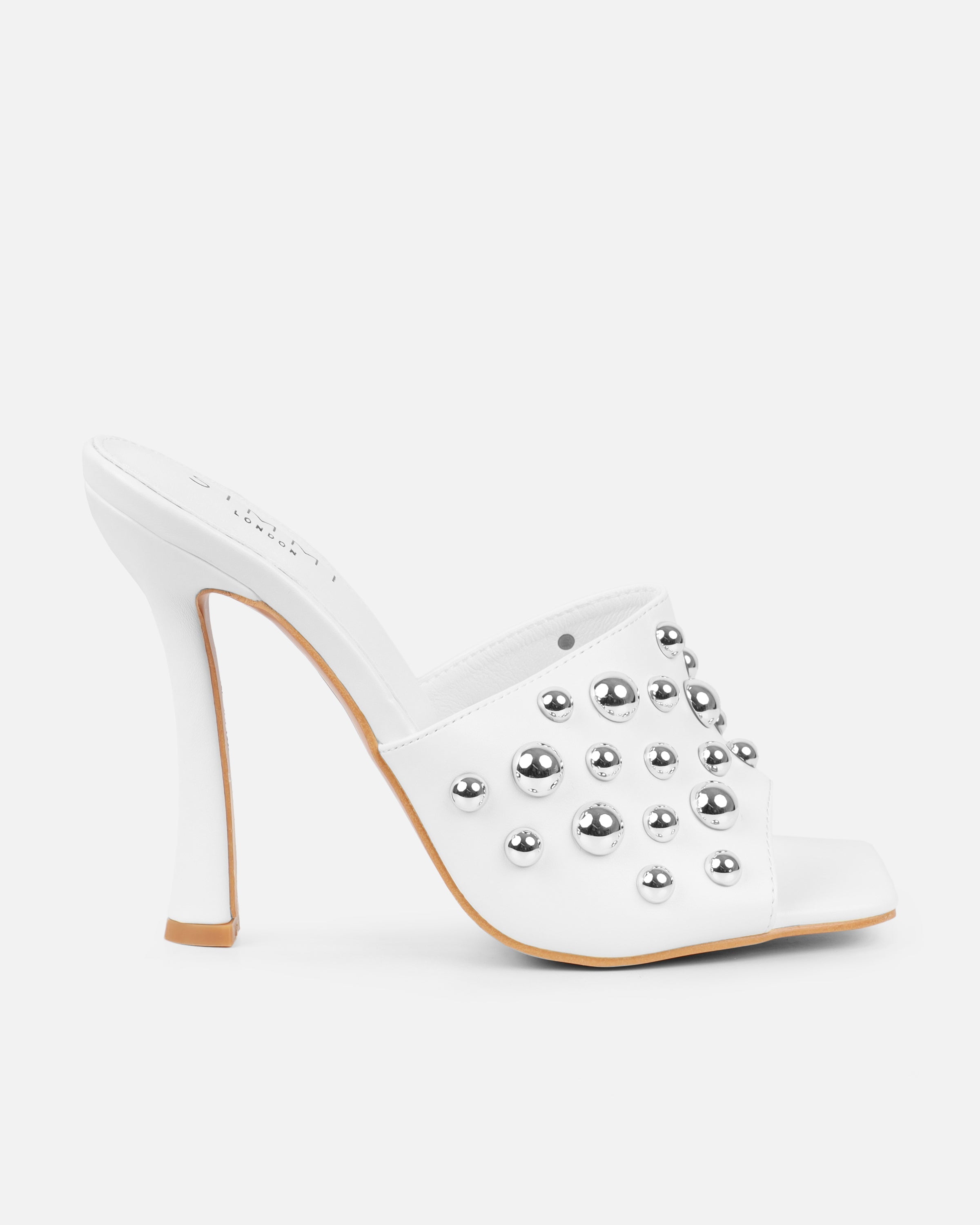 Opalle White Heeled Mules With Silver Studs