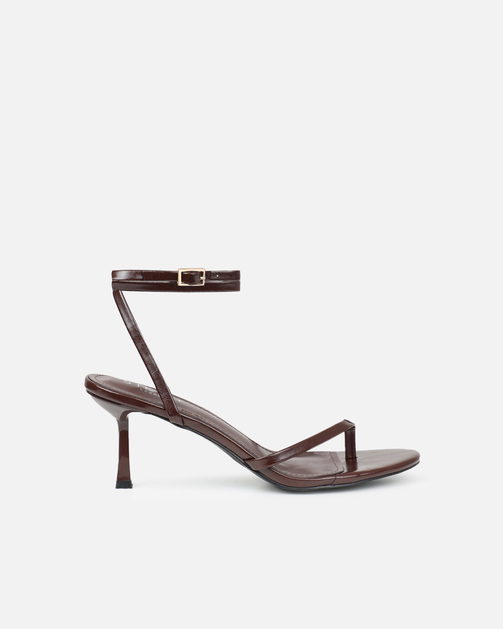 Deanna Chocolate Brown Shiny Toe Thong Low Heeled Sandals