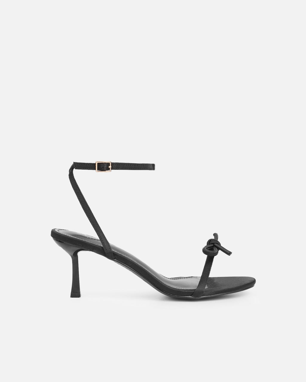 Trina Black Satin Bow Low Heeled Sandals