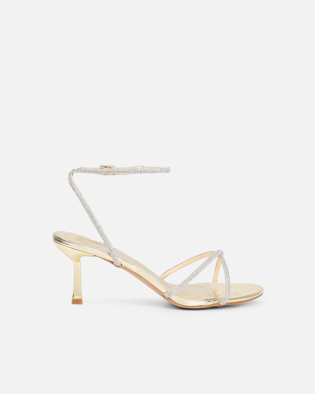 Meesha Gold Mirror Diamante Mid Heel Sandals