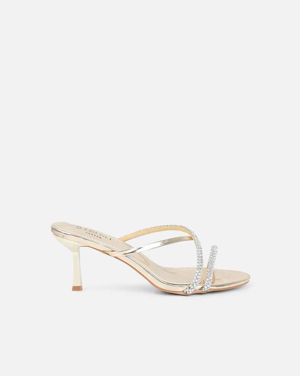 Mefele Gold Mirror Mid Heel Mules