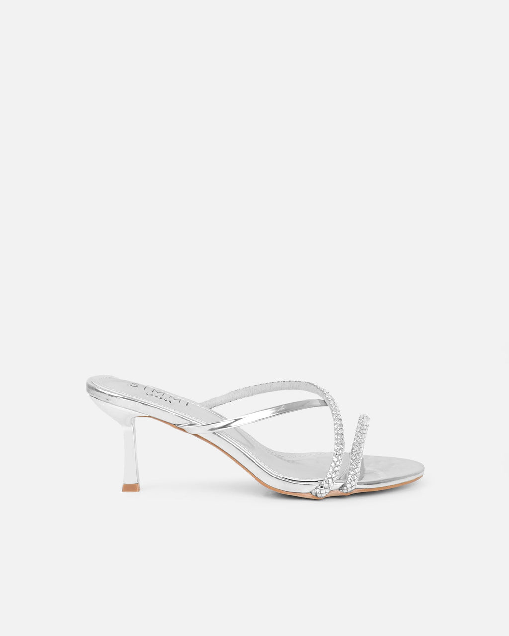 Mefele Silver Mirror Mid Heel Mules
