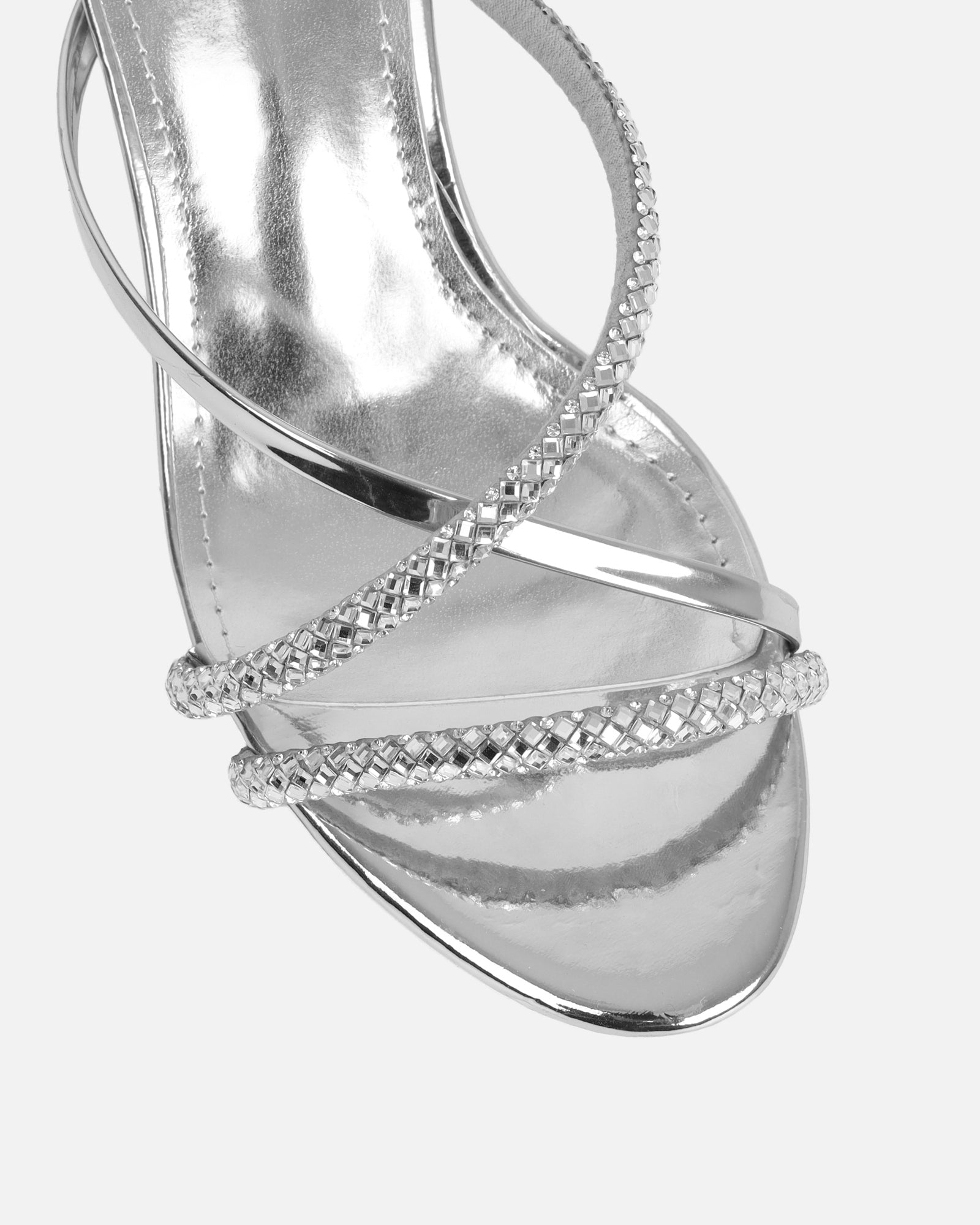 Mefele Silver Mirror Mid Heel Mules