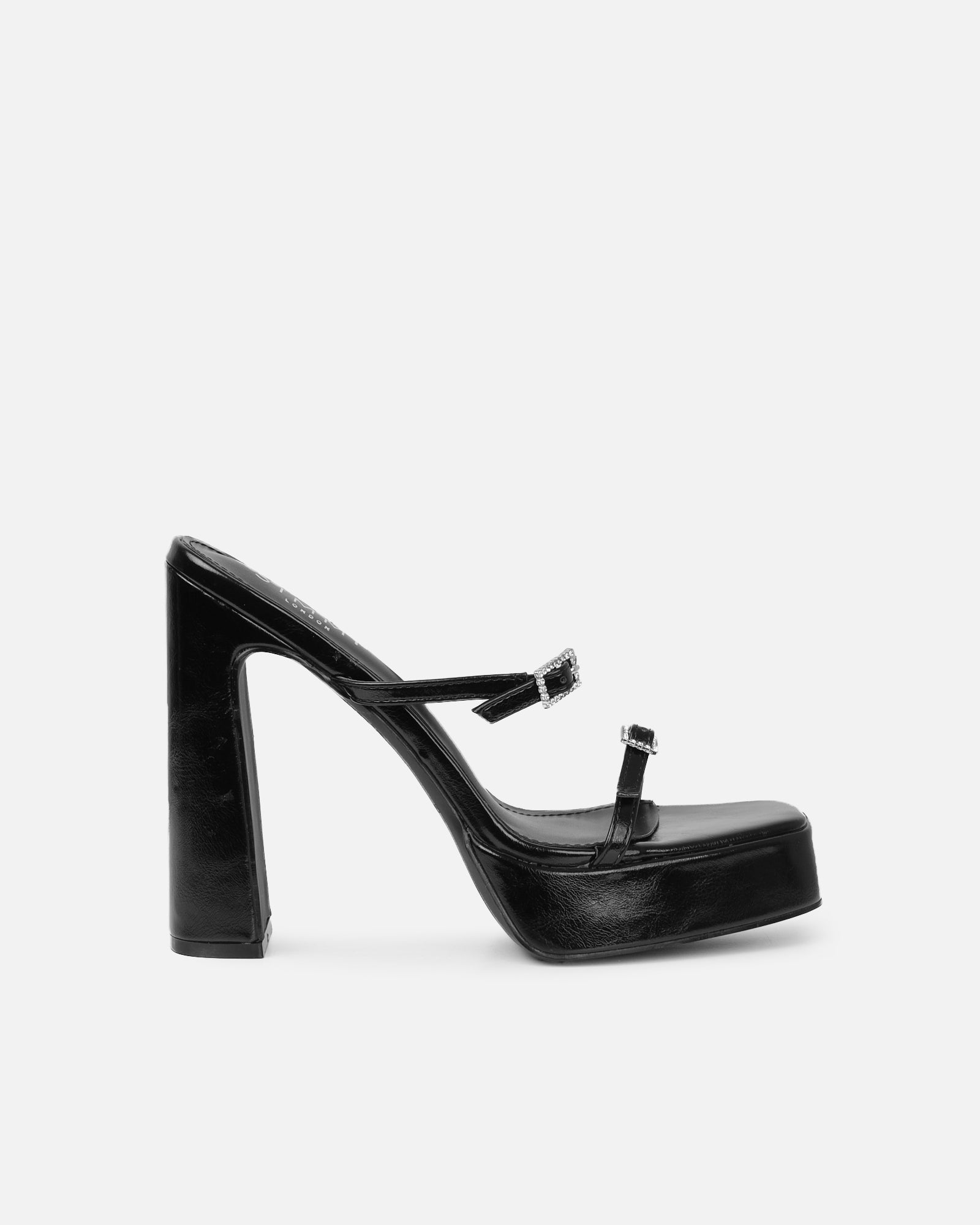Maura Black Diamante Buckle Platform Sandals