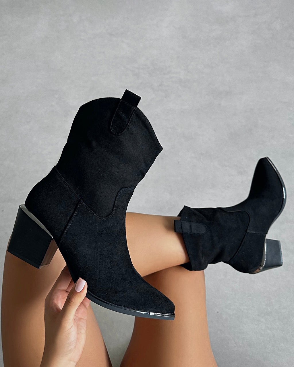 Maurice Black Faux Suede Calf Western Boots