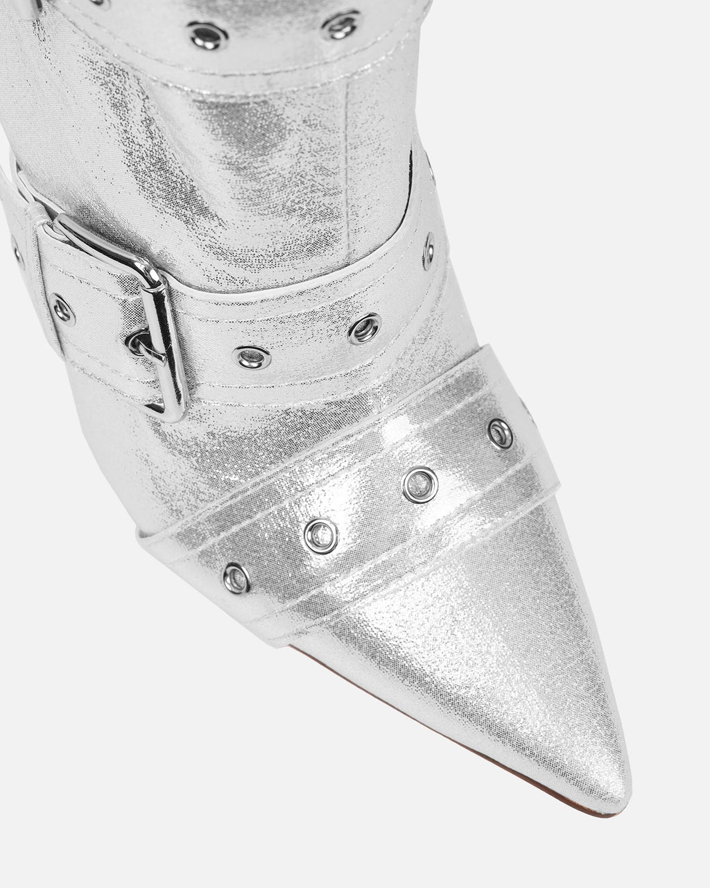 Maxton Silver Denim Multi Buckle Thigh High Boots