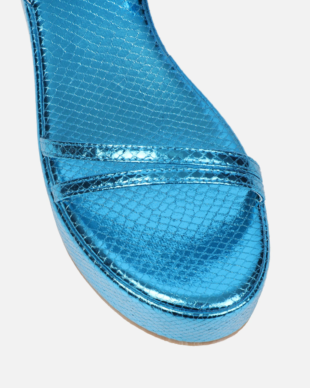 Mazey Blue Snake Effect Flatform Sandals