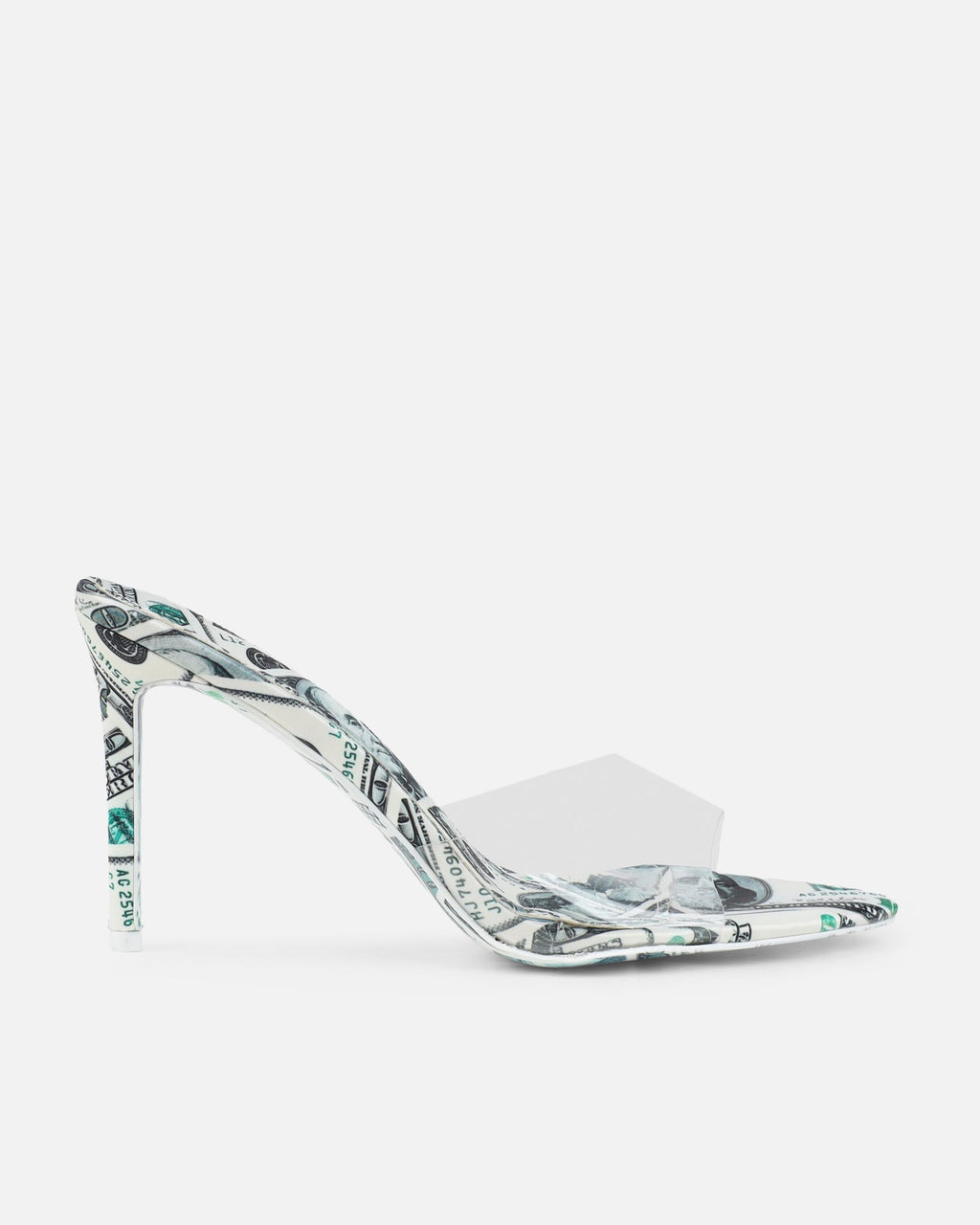 Millionaire Green Dollar Print Perspex Mule Sandals