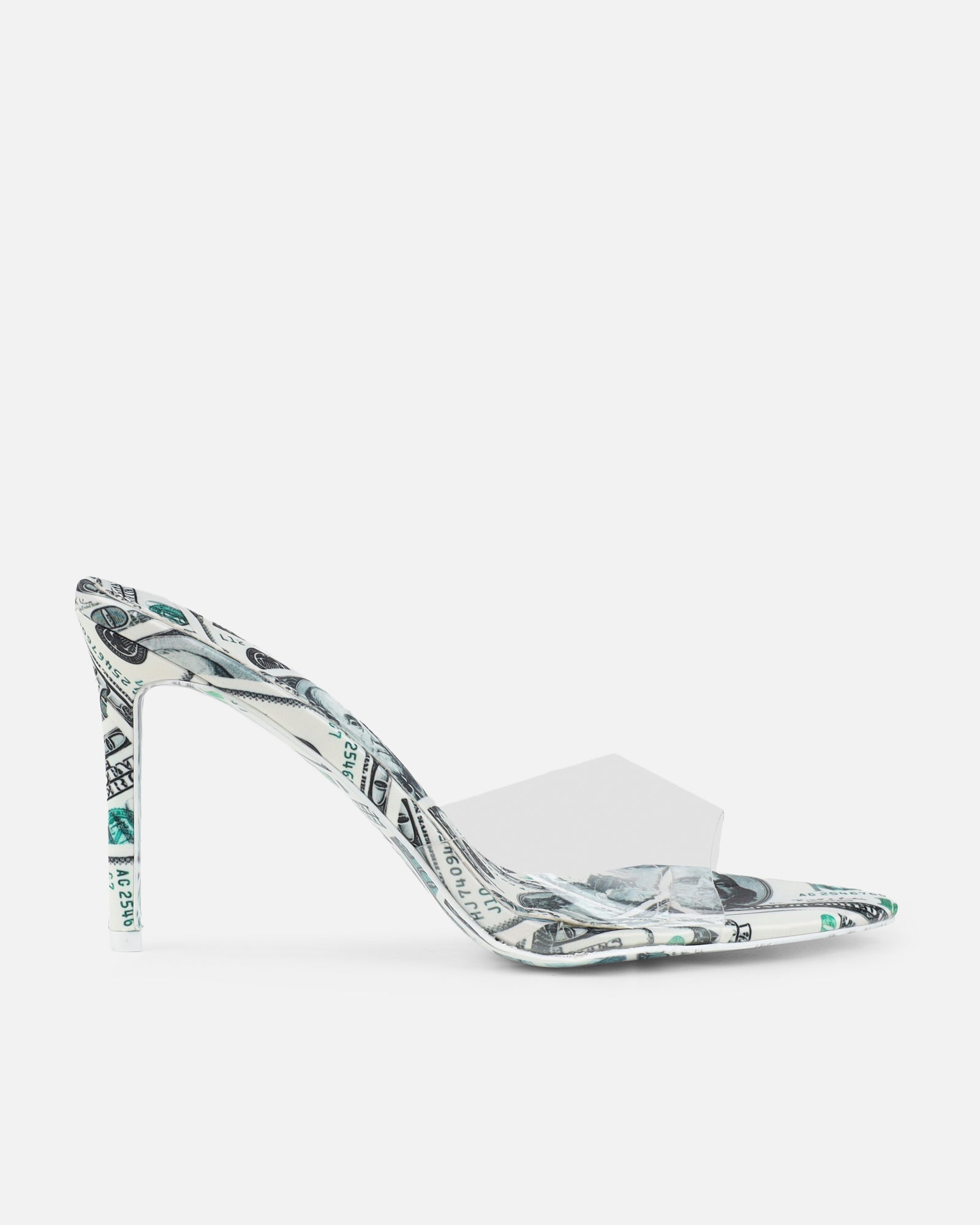 Millionaire Green Dollar Print Perspex Mule Sandals