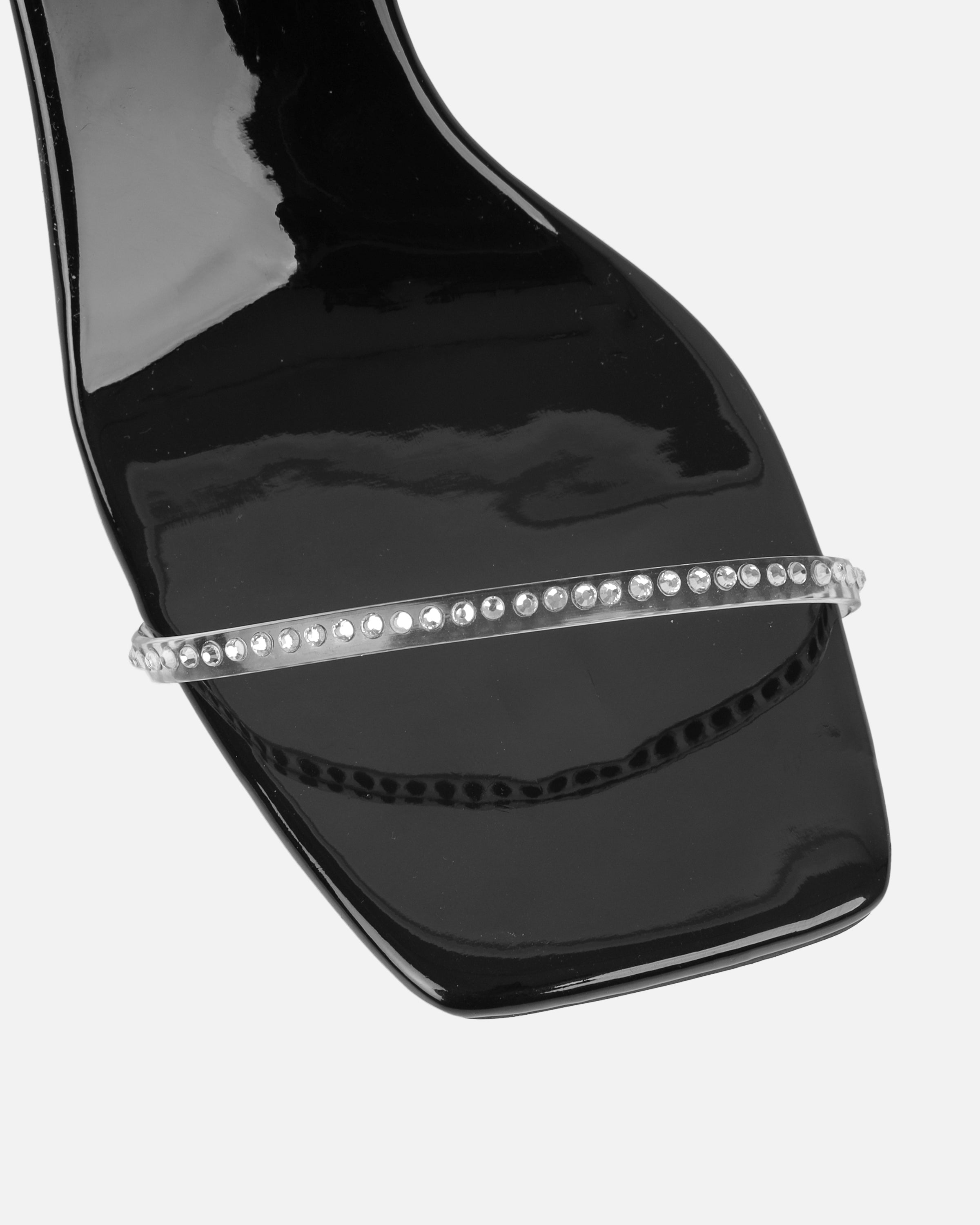 Mimi Black Clear Diamante Low Heeled Sandals