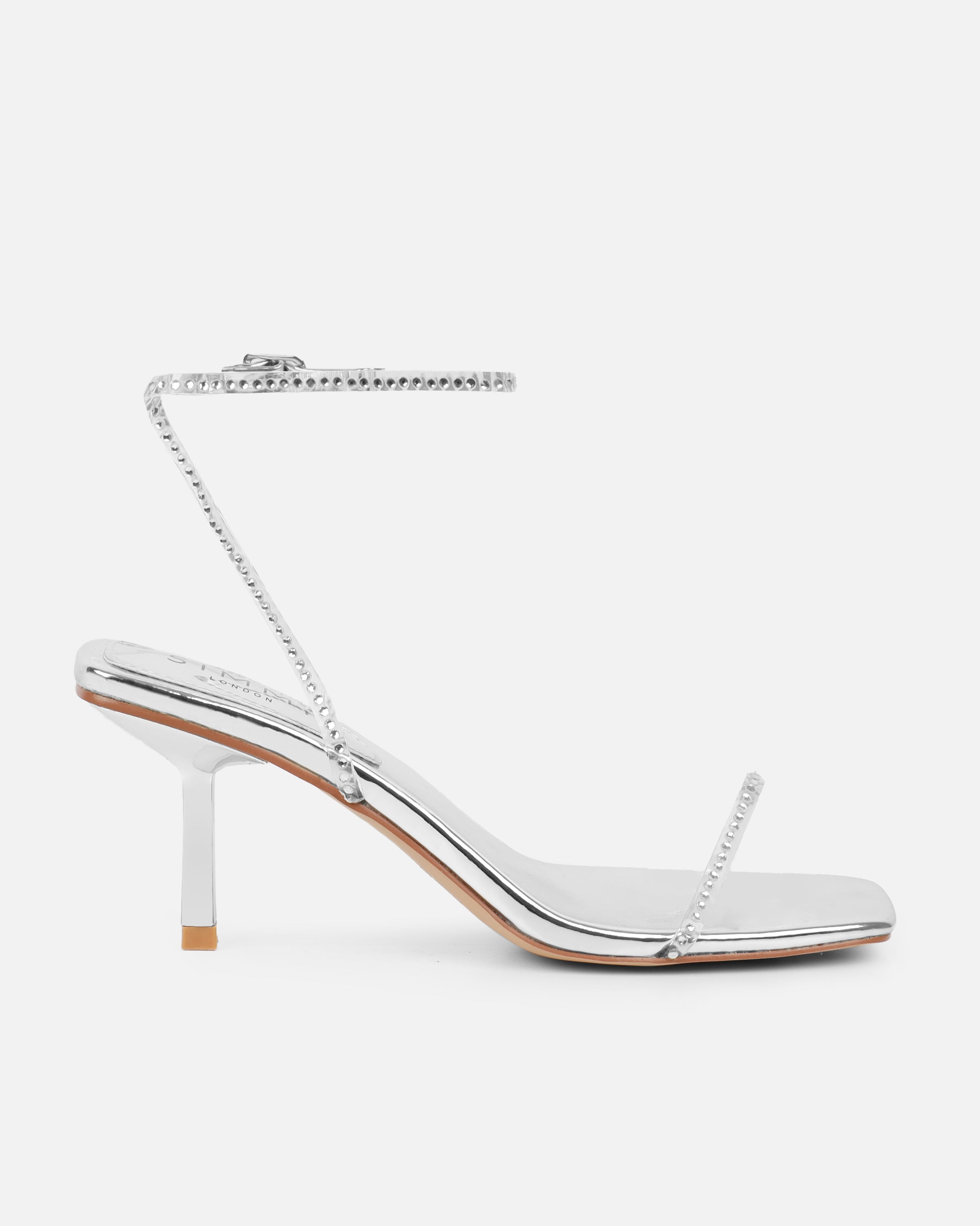Mimi Silver Clear Diamante Low Heeled Sandals