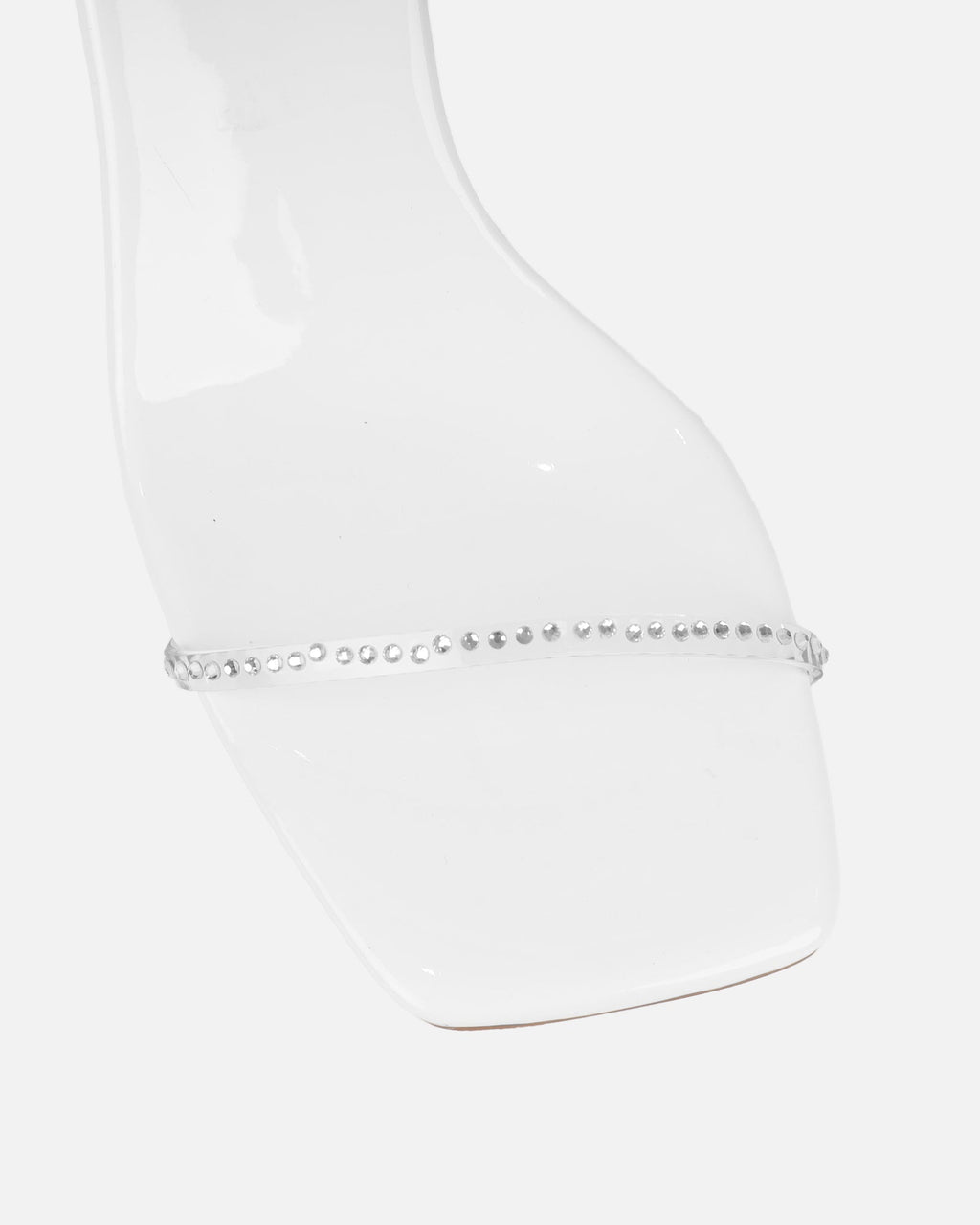 Mimi White Clear Diamante Low Heeled Sandals